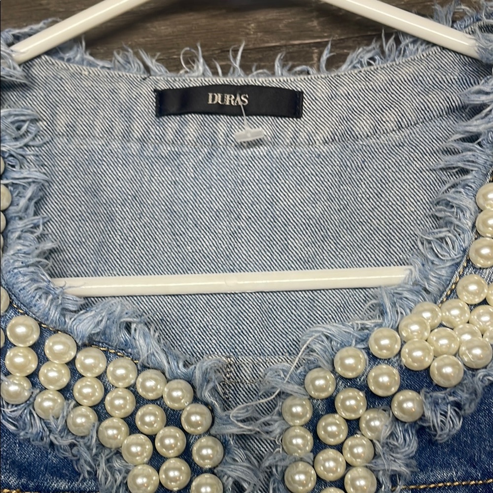 Bohemian Blue and White Lace Jean Jacket - Picture 4 of 6